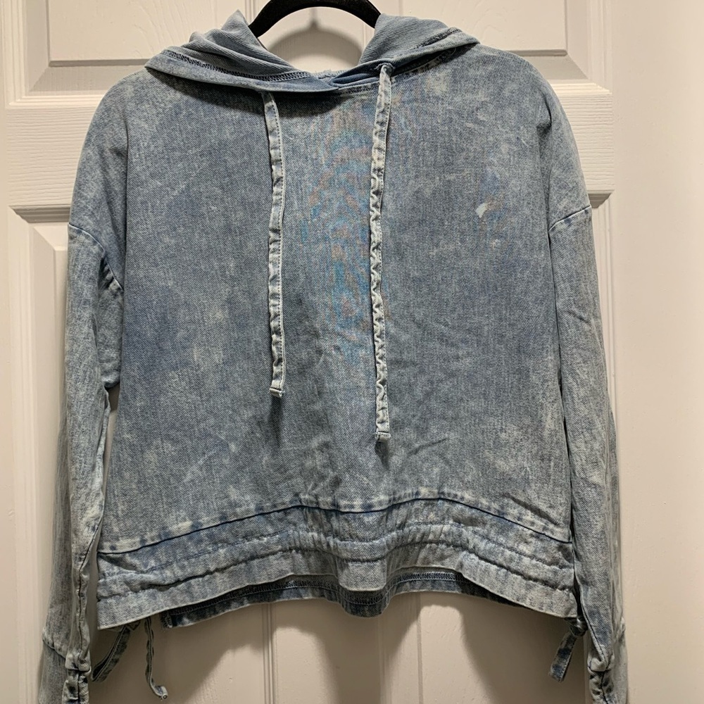 Blank NYC Blue Hooded Cropped Sweatshirt